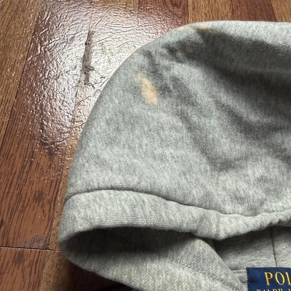 Polo Ralph Lauren Grey Fleece Rugby Polo Bear Hoodie Small FLAWS